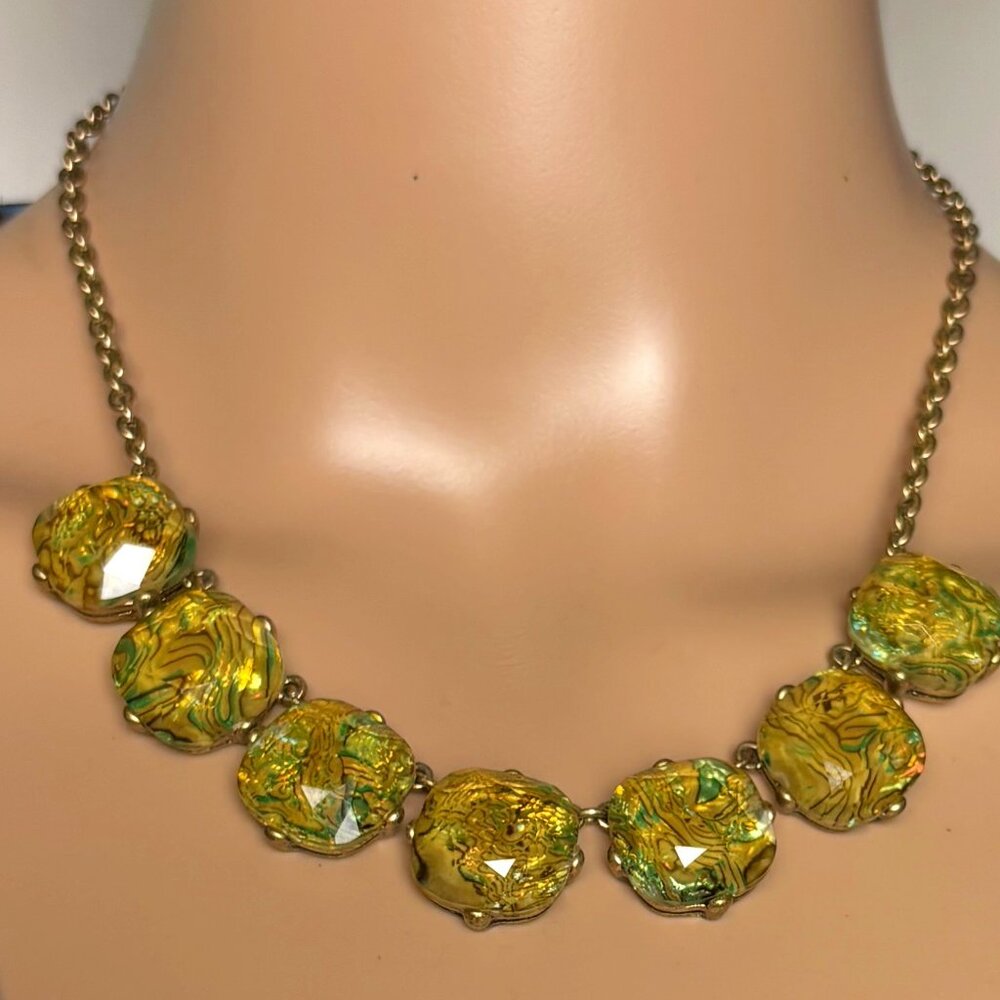 C.I.T.Y. Necklace Gold Green Black Marbled Pieces 17" + 3" Extender NWT